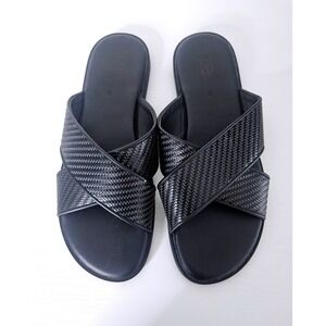 ZARA Men's Black Woven Criss Cross Slide Sandals Leather Straps Size EU 45 US 12
